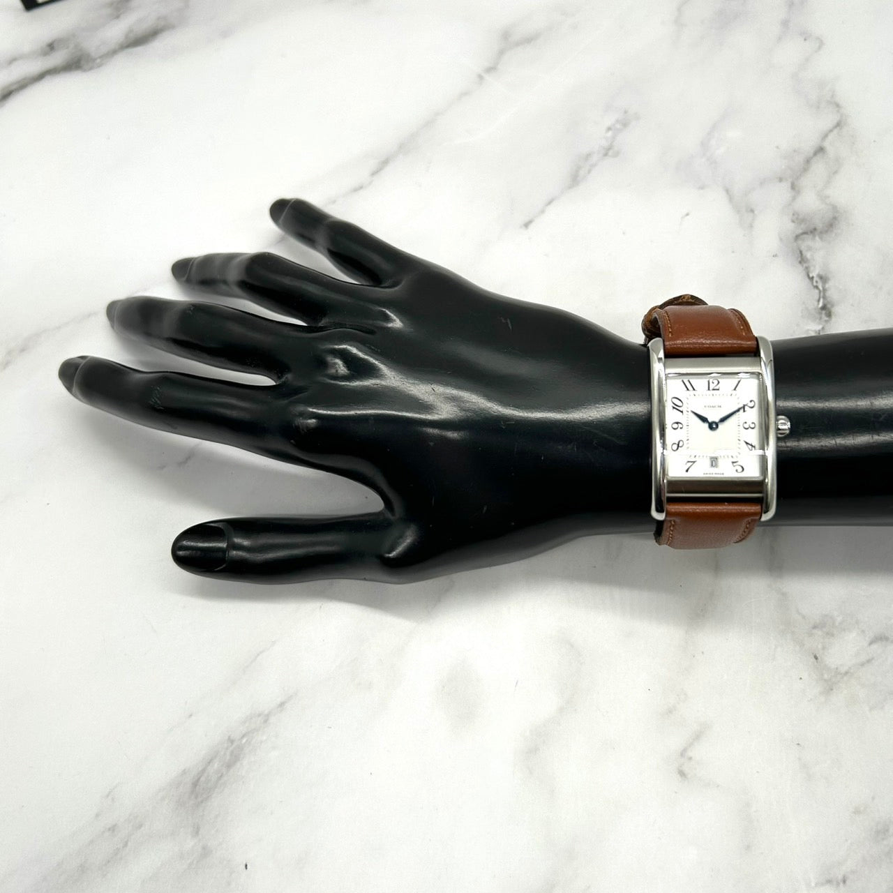 Authentic Coach Lexington W502B Square Date White Dial Brown Leather Watch