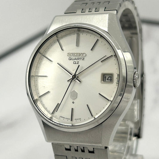 Authentic SEIKO QUARTZ QZ 0922-8010 Vintage Men's Watch Date Silver Dial Analog
