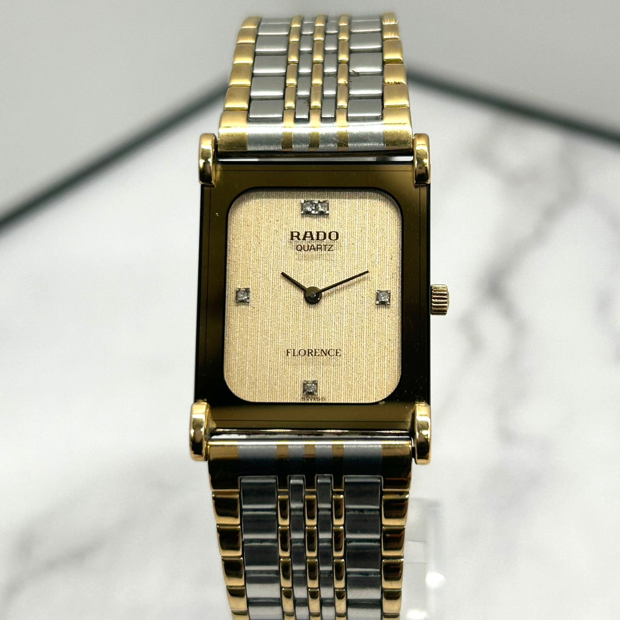 Authentic RADO Florence 135.3368.2 Quartz 4P Diamond Gold Dial Watch Two-Tone