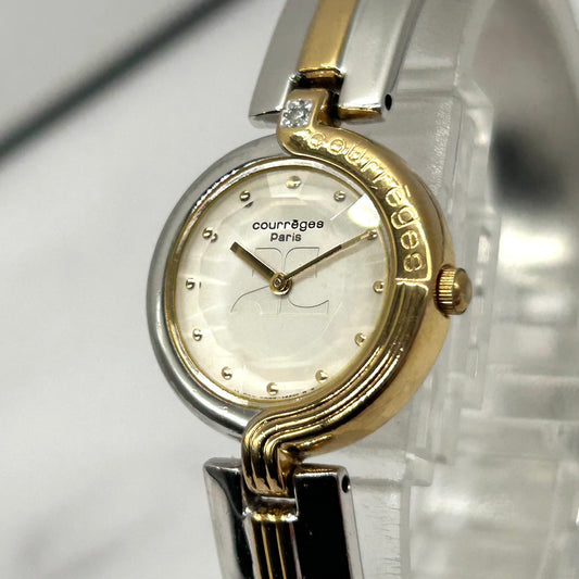 Authentic Courreges 4N20-0780 1P Diamond Ladies Watch Quartz Two-Tone Elegant