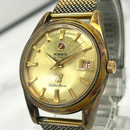 Authentic RADO Golden Horse 11674 Automatic 30J Vintage Watch Gold Date Mens