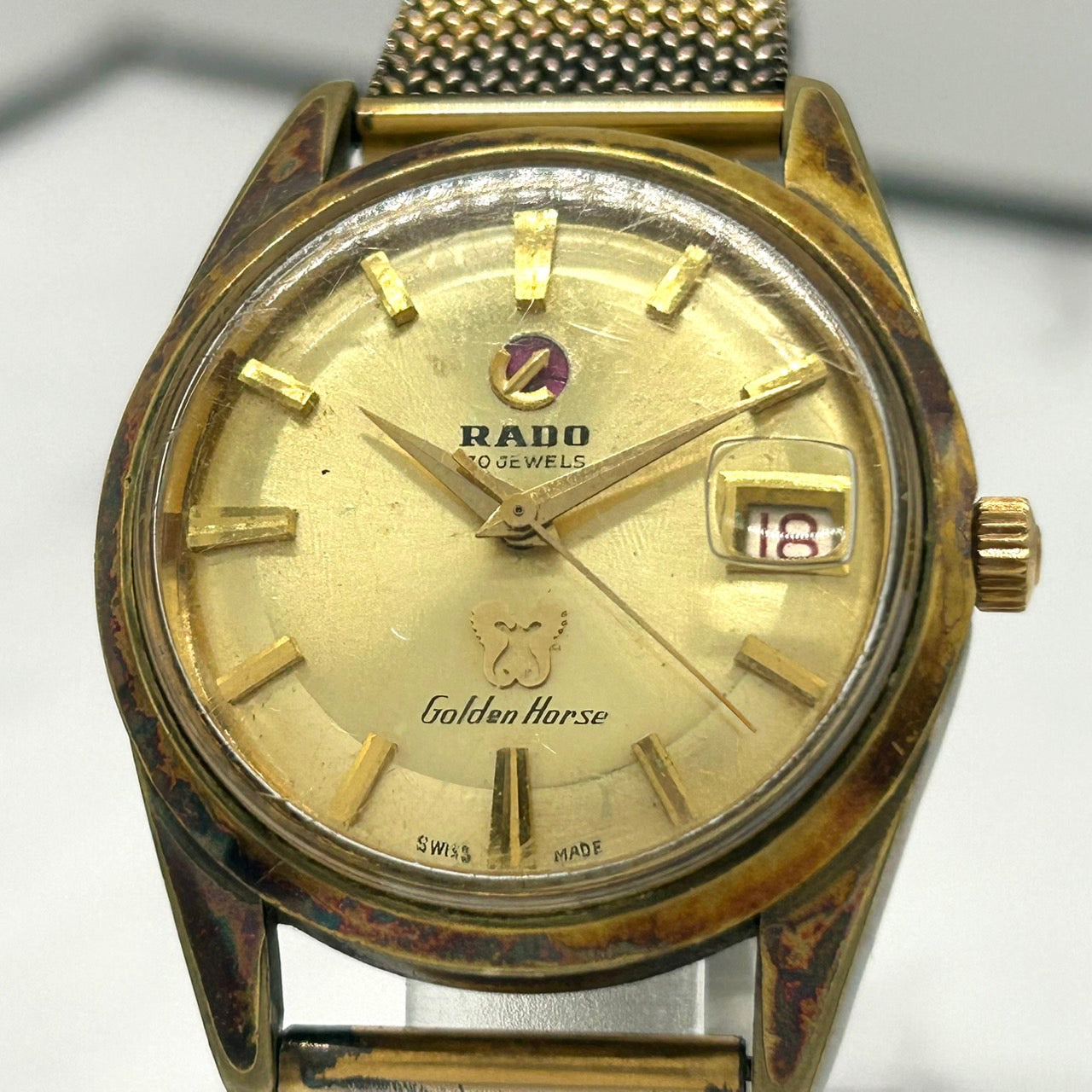Authentic RADO Golden Horse 11674 Automatic 30J Vintage Watch Gold Date Mens