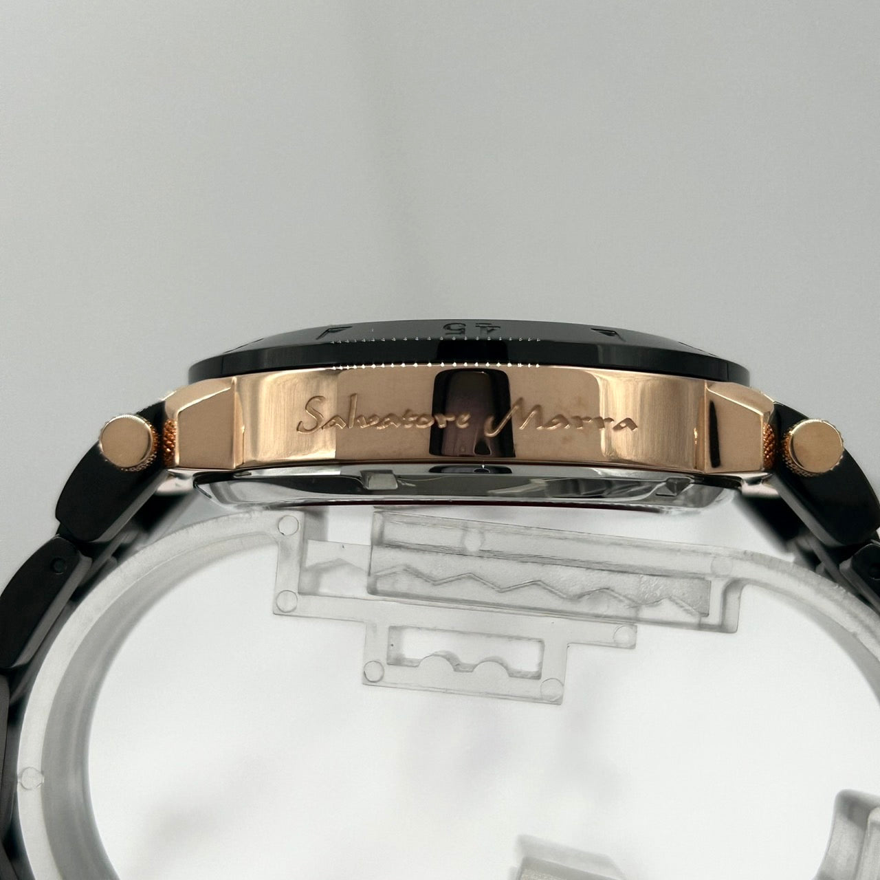 Authentic Salvatore Marra SM18112-1 Radio Solar Black Gold Men's Watch w/Box