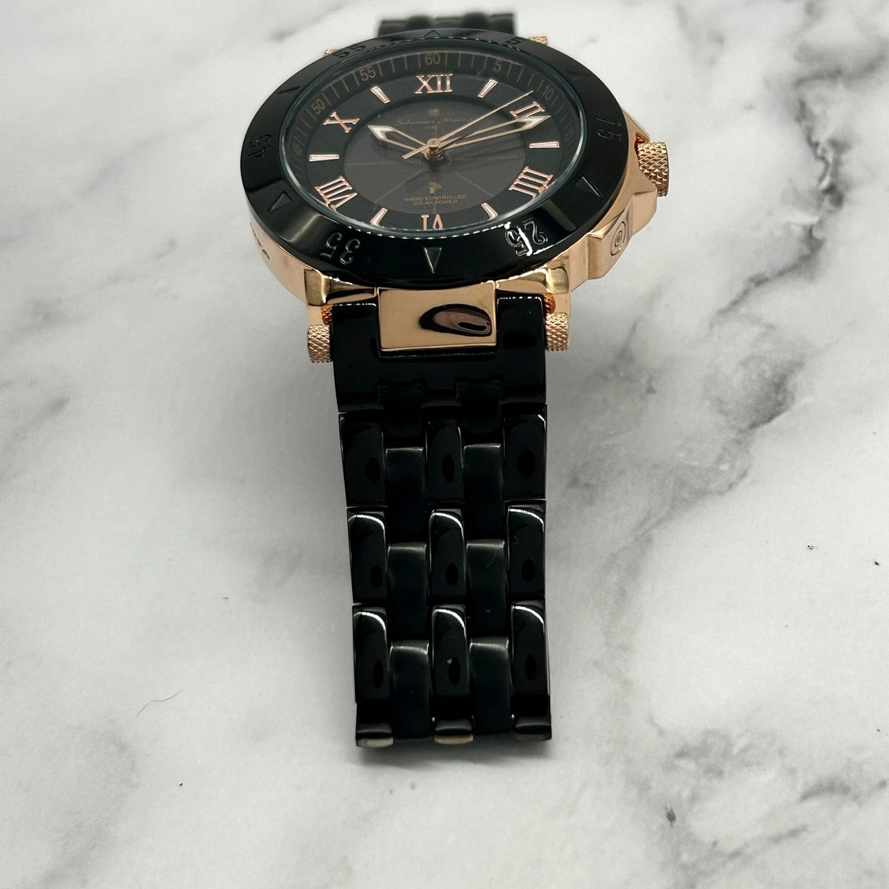 Authentic Salvatore Marra SM18112-1 Radio Solar Black Gold Men's Watch w/Box