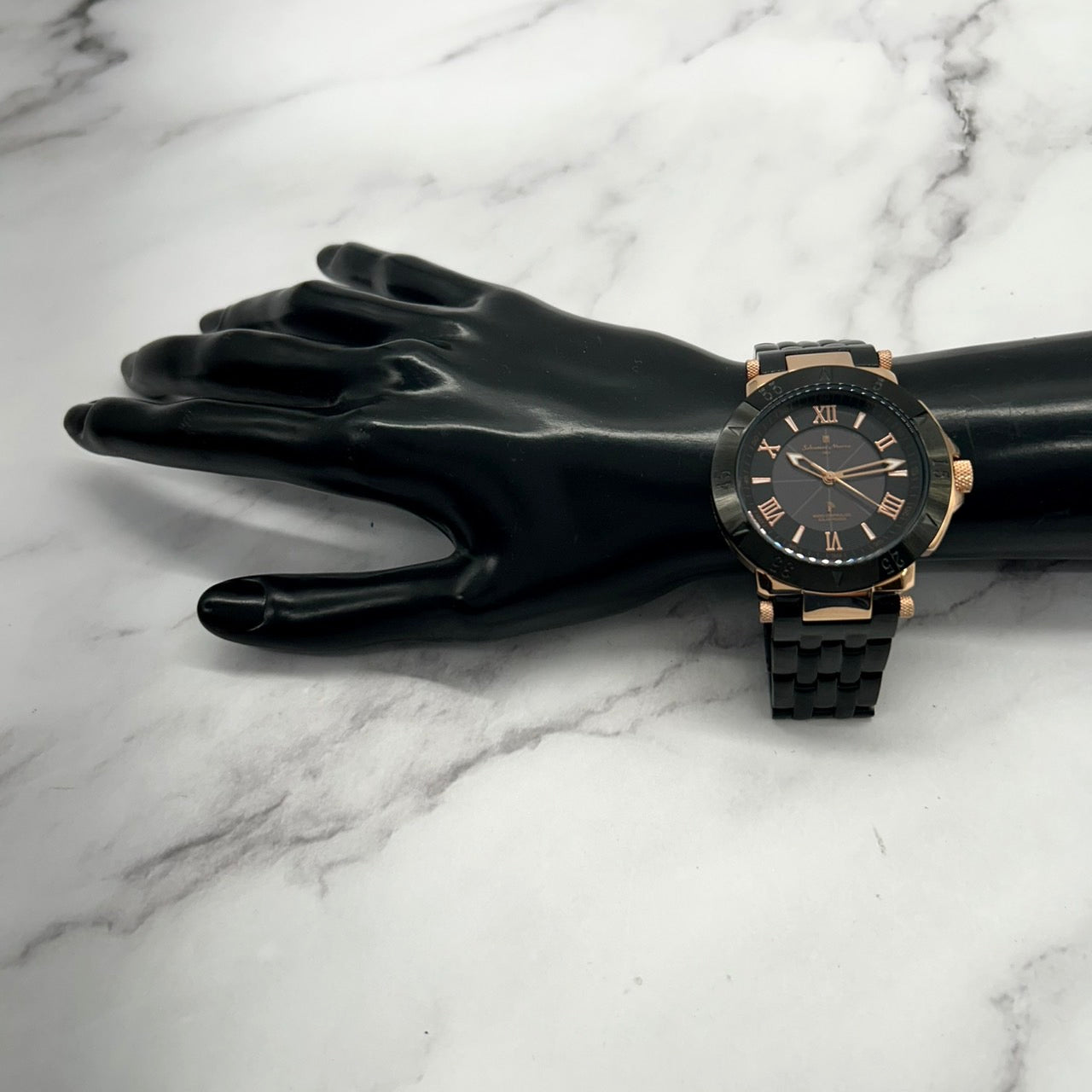 Authentic Salvatore Marra SM18112-1 Radio Solar Black Gold Men's Watch w/Box