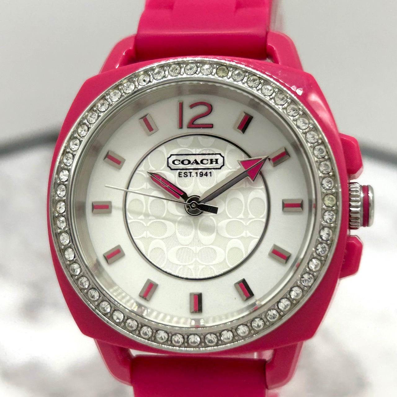 Authentic COACH CA.93.7.29.0627S Stone Bezel Pink Ladies Watch Quartz Signature