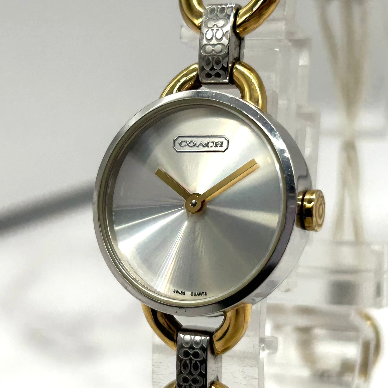 Authentic COACH CA.01.7.20.0321 Swiss Quartz Ladies Bracelet Watch Silver Gold