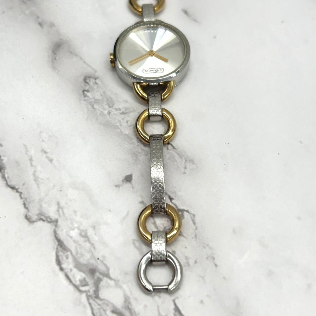 Authentic COACH CA.01.7.20.0321 Swiss Quartz Ladies Bracelet Watch Silver Gold