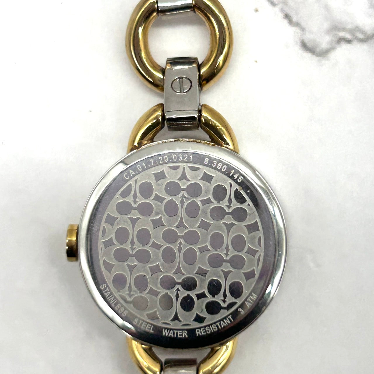 Authentic COACH CA.01.7.20.0321 Swiss Quartz Ladies Bracelet Watch Silver Gold