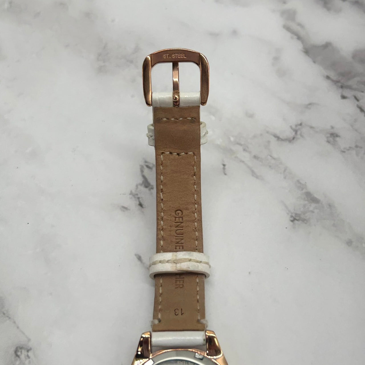 Authentic COACH Ladies Watch Rhinestone MOP Dial Gold White Leather w/Box