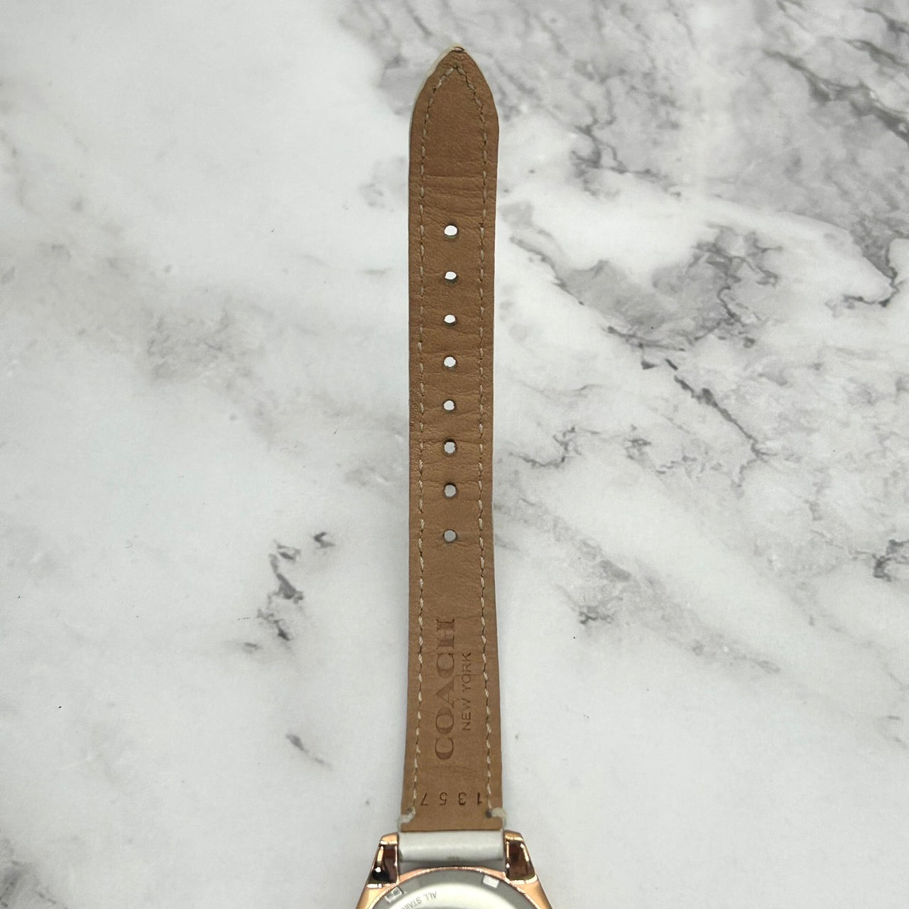 Authentic COACH Ladies Watch Rhinestone MOP Dial Gold White Leather w/Box