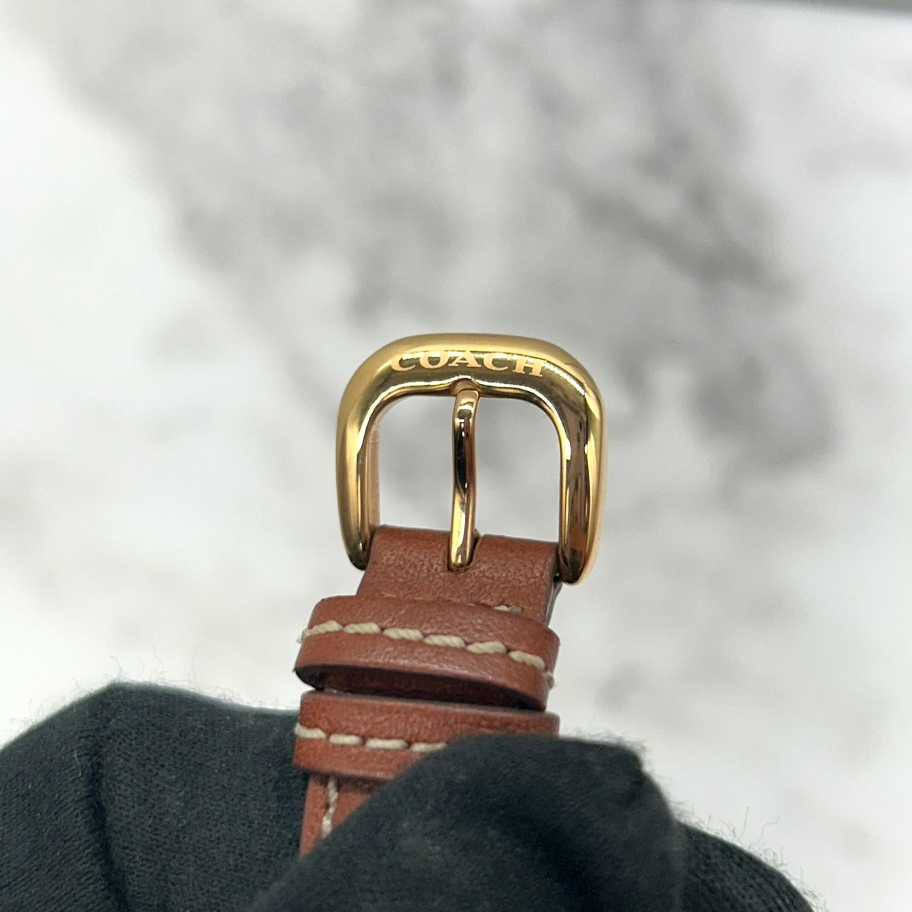 Authentic COACH Chronograph Gold Ladies Watch White Dial Brown Leather Strap