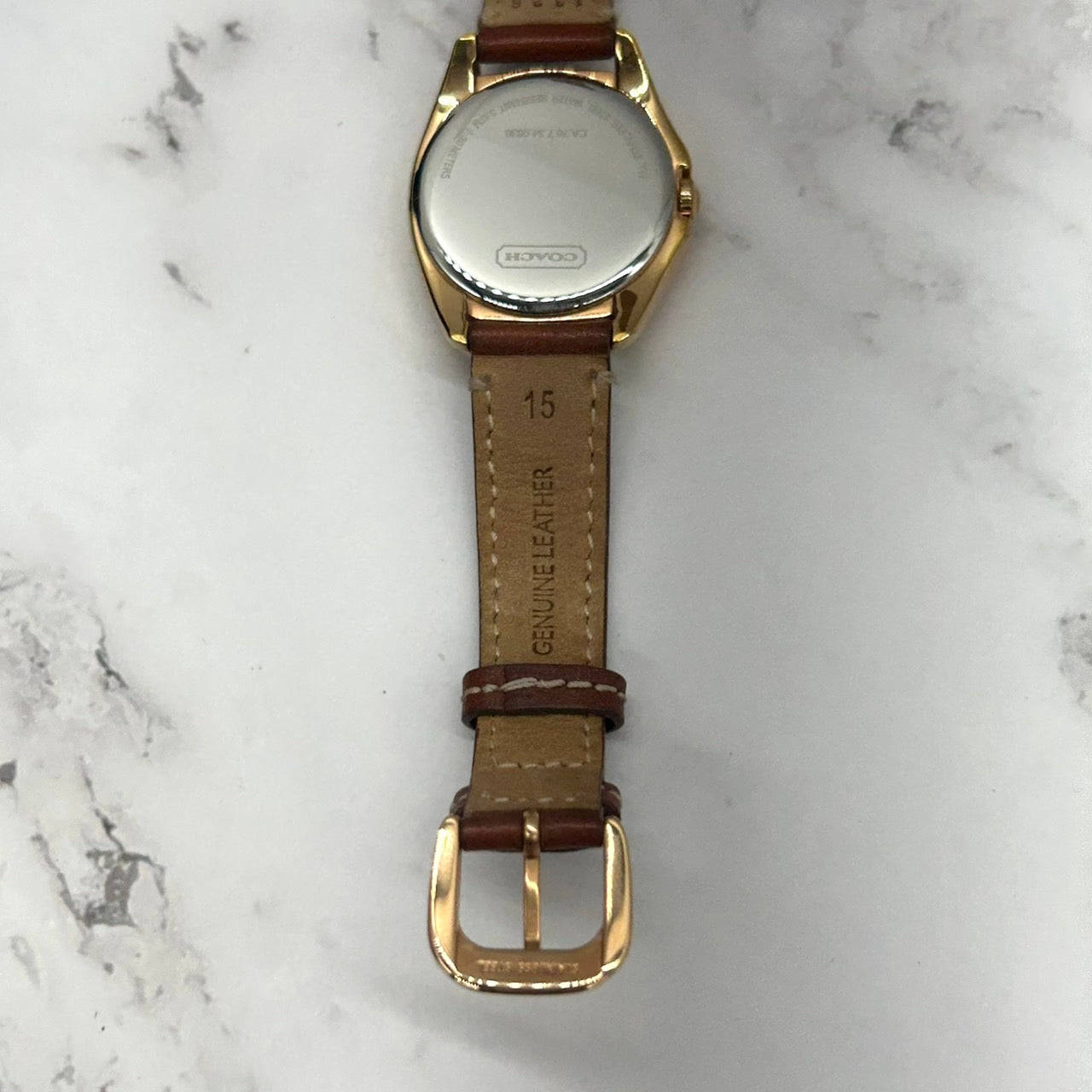 Authentic COACH Chronograph Gold Ladies Watch White Dial Brown Leather Strap