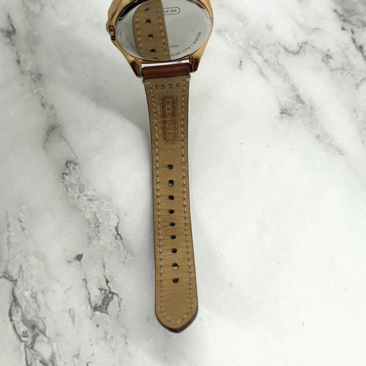 Authentic COACH Chronograph Gold Ladies Watch White Dial Brown Leather Strap