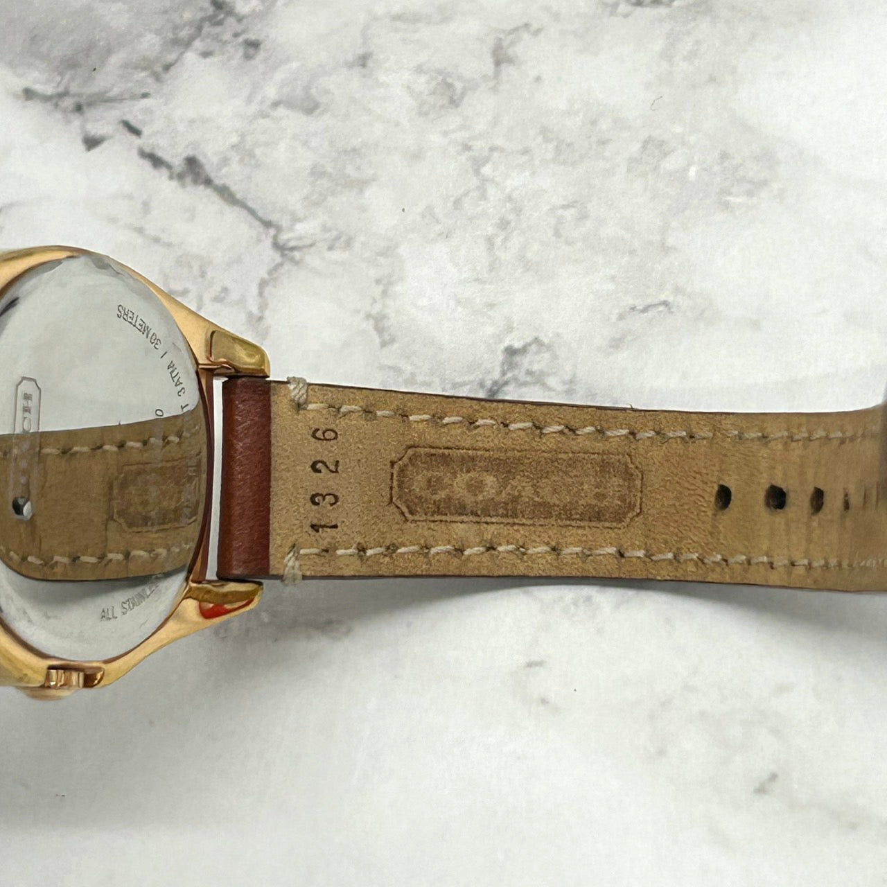 Authentic COACH Chronograph Gold Ladies Watch White Dial Brown Leather Strap