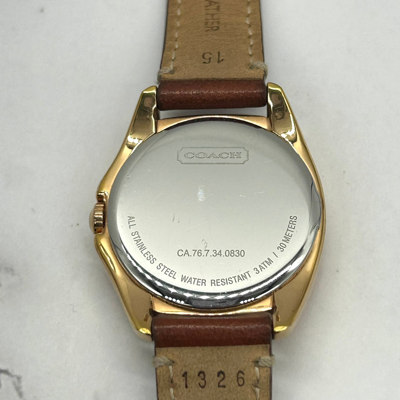 Authentic COACH Chronograph Gold Ladies Watch White Dial Brown Leather Strap