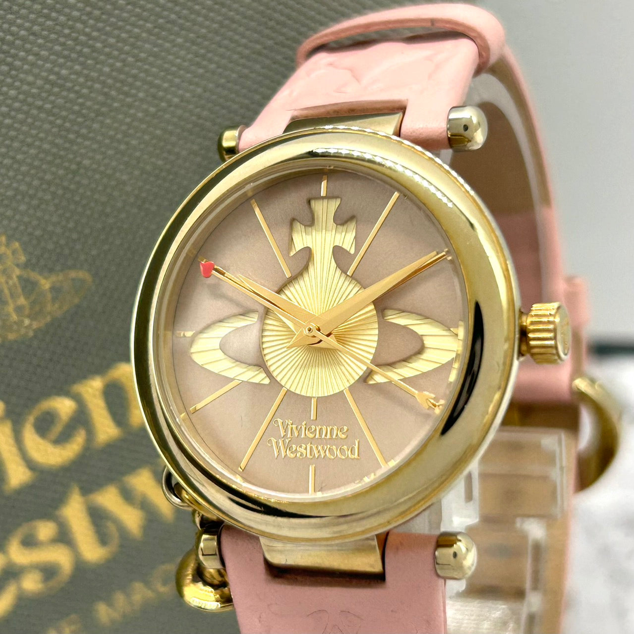 Authentic Vivienne Westwood VV006PKPK Gold Orb Dial Pink Leather Ladies Watch