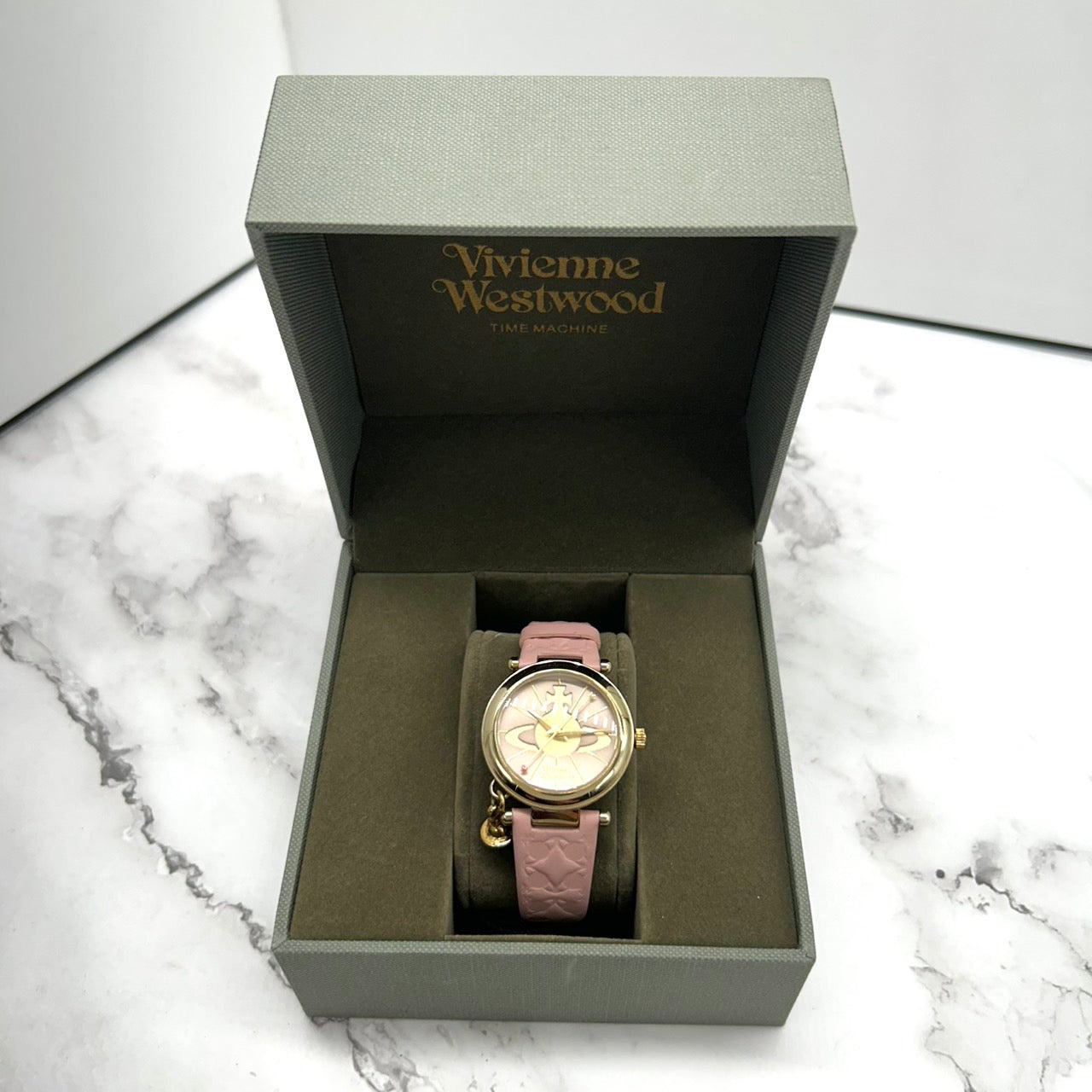 Authentic Vivienne Westwood VV006PKPK Gold Orb Dial Pink Leather Ladies Watch