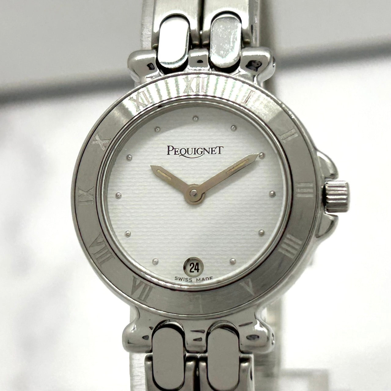 Authentic Pequignet 7709313 Ladies Watch Quartz Date White Dial Swiss Made