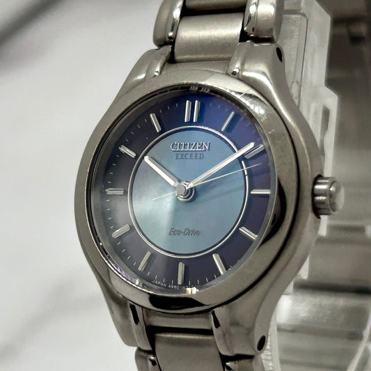 Authentic Citizen EXCEED Eco-Drive A980 Solar Titanium Blue Dial Ladies Watch