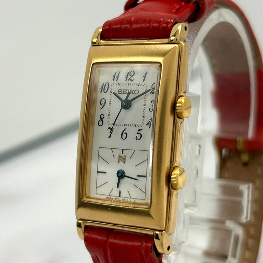 Authentic SEIKO NOIE 1F21-1E20 Watch Quartz Small Second Gold White Ladies