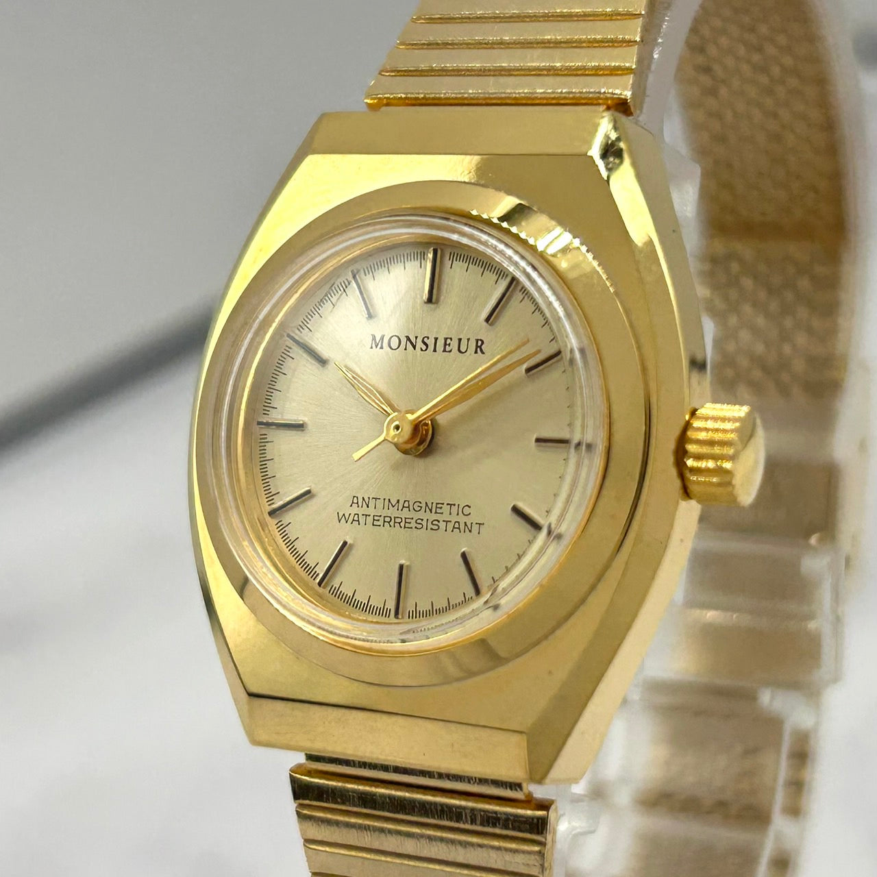 Authentic MONSIEUR Ladies Automatic Watch Gold Tone Vintage Classic Dress Analog