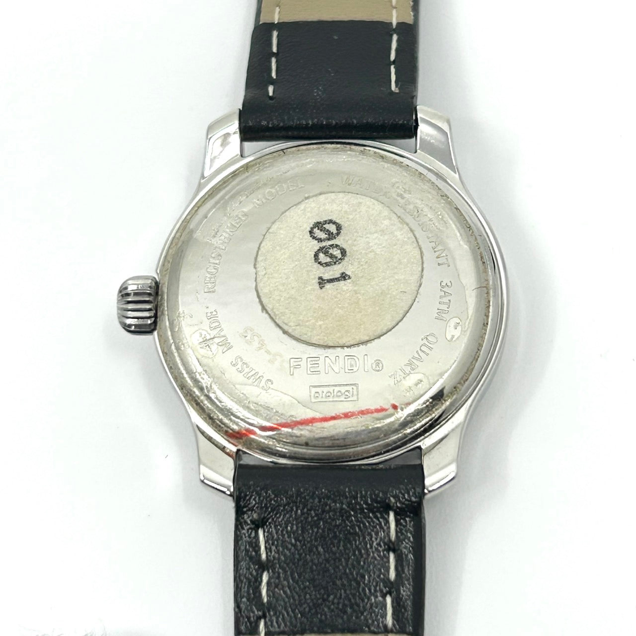 【稼働品】フェンディ FENDI 腕時計 Orologi レディース メンズ ユニセックス アナログ クオーツ シルバー文字盤 ローマ数字 デイト表示 レザーベルト ブラック クラシック エレガント ドレスウォッチ ビジネス クリーニング済み G