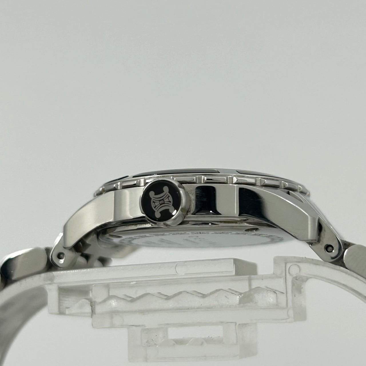 【稼働品】セリーヌ CELINE 腕時計 ユニセックス アナログ クオーツ ブラック文字盤 11Pダイヤモンド シルバー ラウンド ラグジュアリー ドレスウォッチ エレガント 人気モデル マカダム ブラゾンロゴ クリーニング済み G1