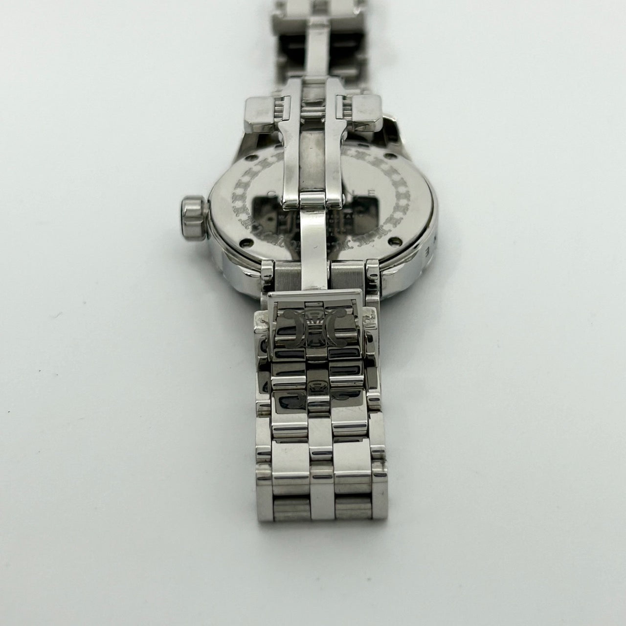 【稼働品】セリーヌ CELINE 腕時計 ユニセックス アナログ クオーツ ブラック文字盤 11Pダイヤモンド シルバー ラウンド ラグジュアリー ドレスウォッチ エレガント 人気モデル マカダム ブラゾンロゴ クリーニング済み G1