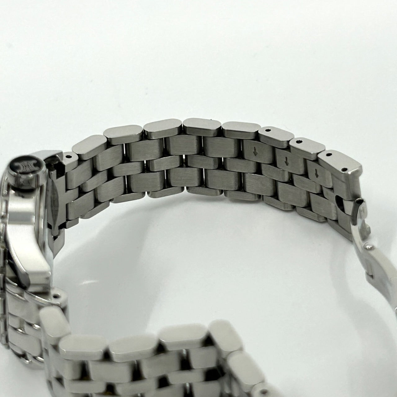 【稼働品】セリーヌ CELINE 腕時計 ユニセックス アナログ クオーツ ブラック文字盤 11Pダイヤモンド シルバー ラウンド ラグジュアリー ドレスウォッチ エレガント 人気モデル マカダム ブラゾンロゴ クリーニング済み G1