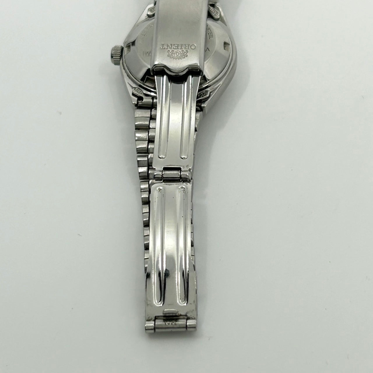 【稼働品】ORIENT オリエント 腕時計 レディース Crystal スリースター 自動巻き 21石 デイデイト アナログ グレー文字盤 シルバー ビンテージ クラシック レトロ エレガント アンティークウォッチ クリーニング済み G1