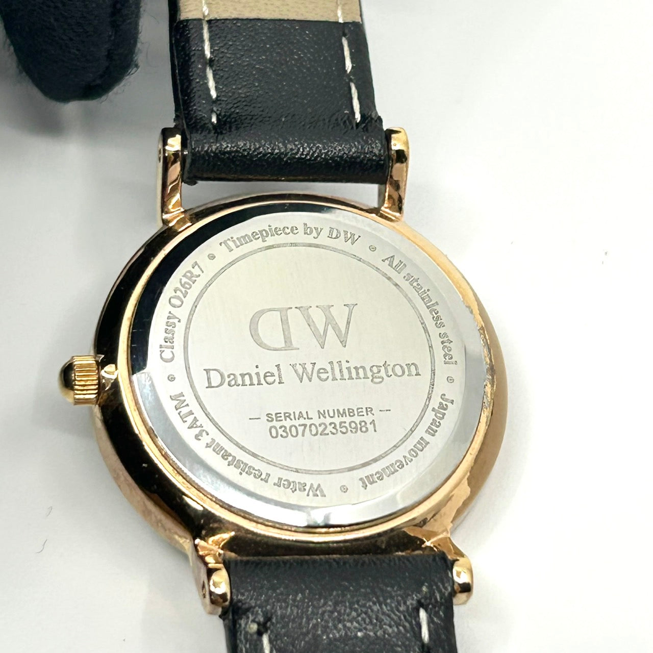 【電池交換済】ダニエルウェリントン 腕時計 レディース Classy 026R7 クラッシー クオーツ ローズゴールド ホワイト文字盤 ストーンインデックス レザーベルト ブラック エレガント クラシック ドレスウォッチ 人気モデル クリーニング済み G1