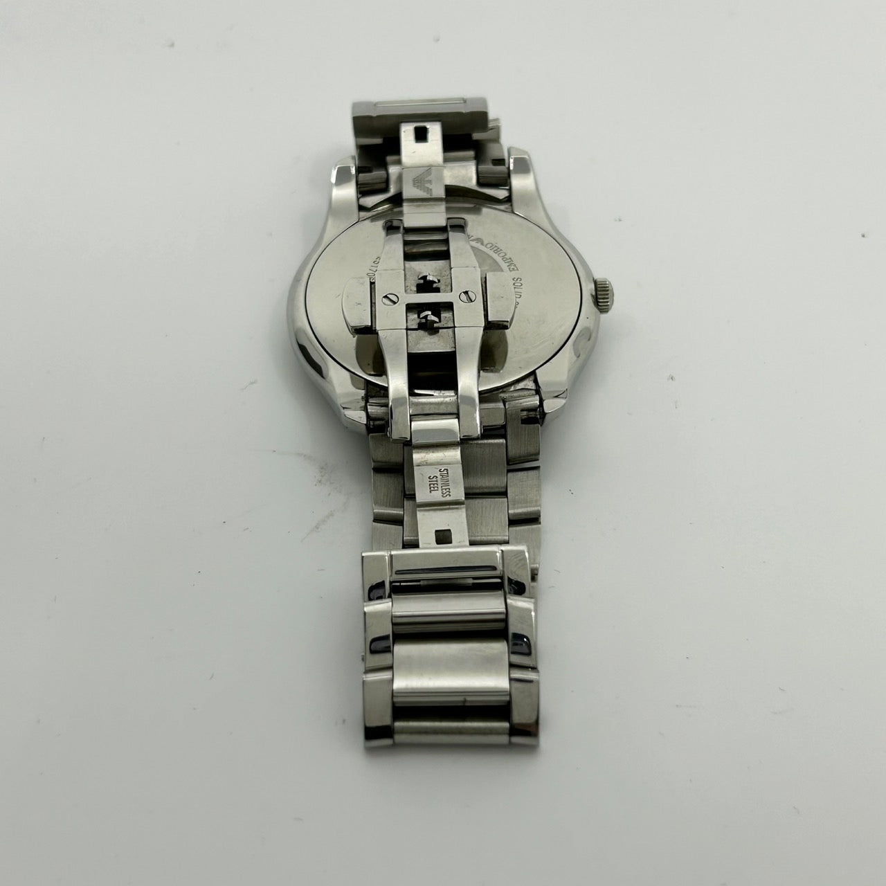 【電池交換済／稼働品】エンポリオ アルマーニ 腕時計 メンズ AR-11085 ブルー文字盤 アナログ クオーツ ローマンインデックス スモールセコンド ステンレス エレガント クラシック ビジネスウォッチ クリーニング済 G