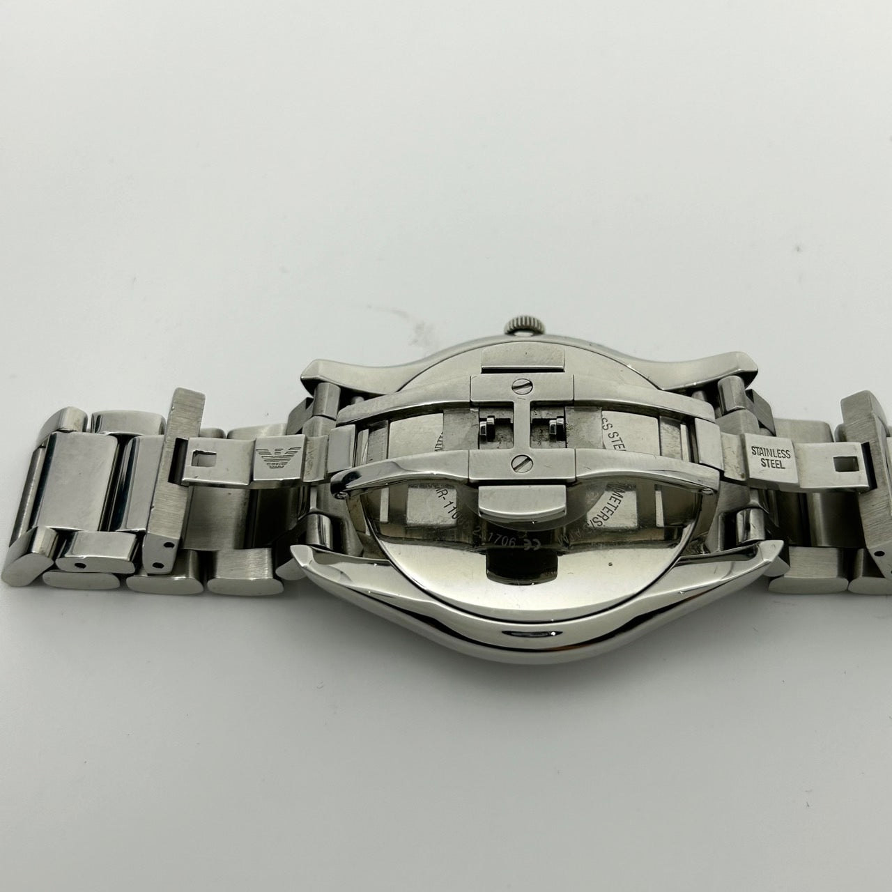 【電池交換済／稼働品】エンポリオ アルマーニ 腕時計 メンズ AR-11085 ブルー文字盤 アナログ クオーツ ローマンインデックス スモールセコンド ステンレス エレガント クラシック ビジネスウォッチ クリーニング済 G