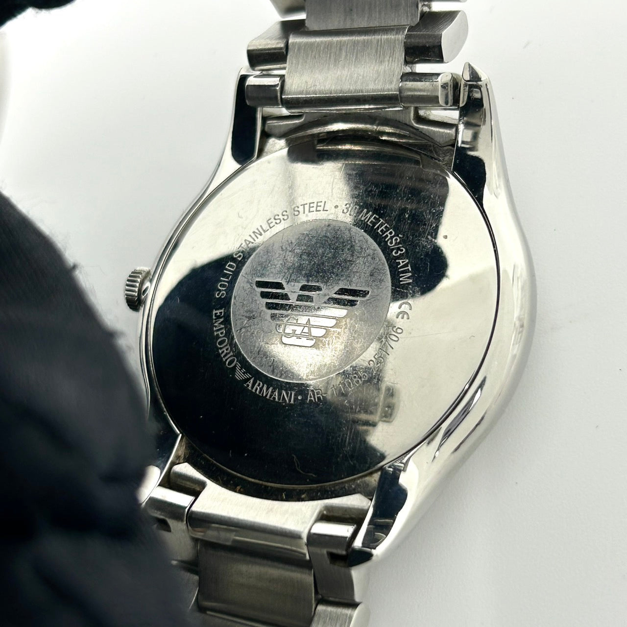 【電池交換済／稼働品】エンポリオ アルマーニ 腕時計 メンズ AR-11085 ブルー文字盤 アナログ クオーツ ローマンインデックス スモールセコンド ステンレス エレガント クラシック ビジネスウォッチ クリーニング済 G