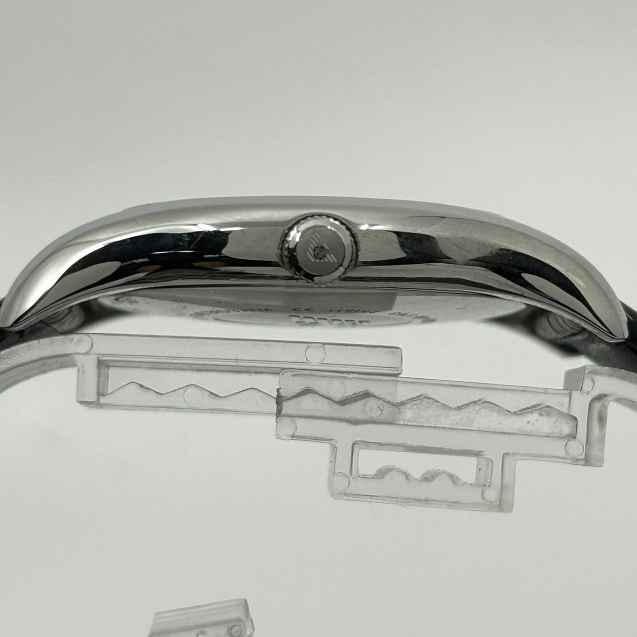 【電池交換済／極美品】EMPORIO ARMANI エンポリオ アルマーニ AR-1703 メンズ 腕時計 アナログ クオーツ 黒文字盤 スモールセコンド レザーベルト ローマンインデックス エレガント ドレスウォッチ ビジネス シルバー G