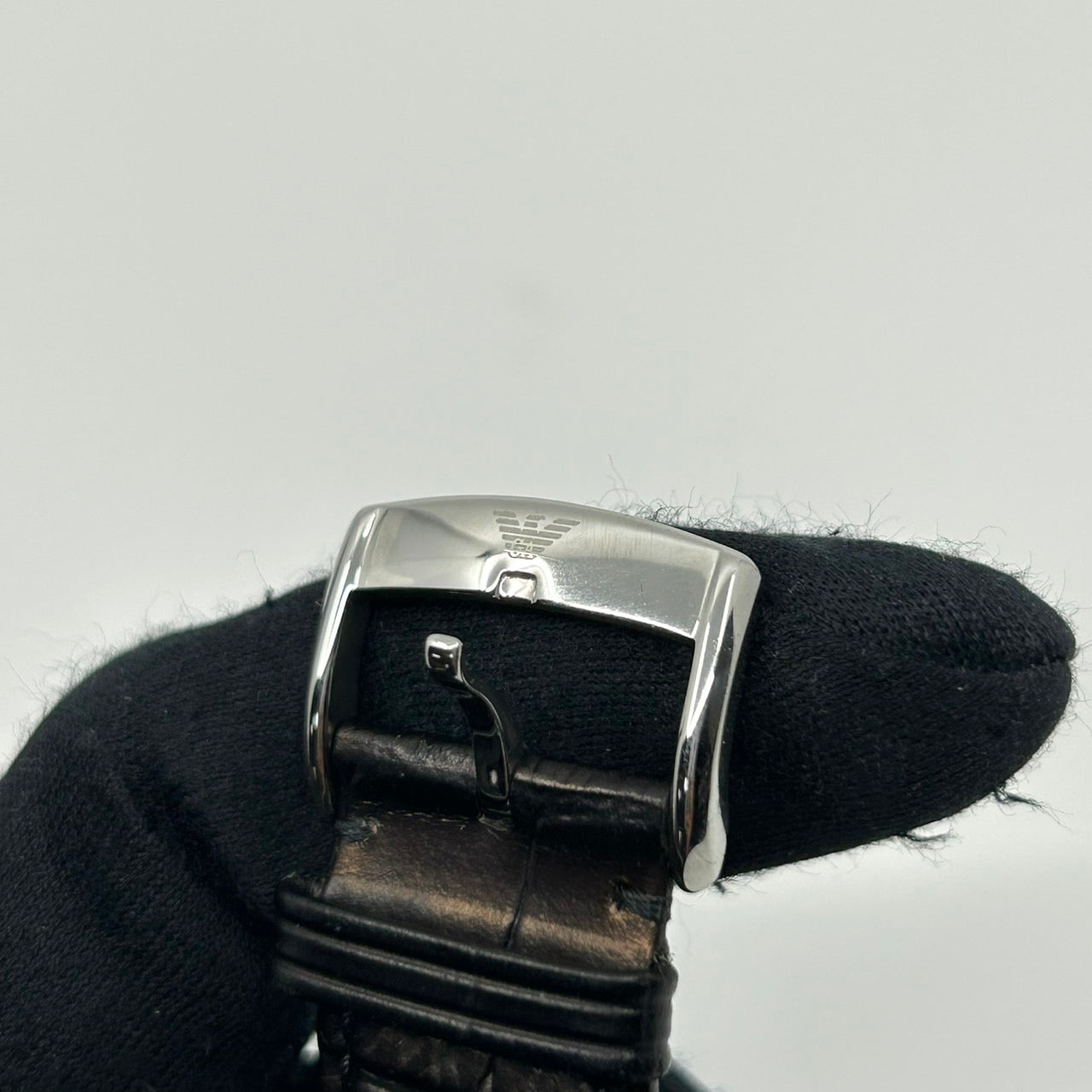 【電池交換済／極美品】EMPORIO ARMANI エンポリオ アルマーニ AR-1703 メンズ 腕時計 アナログ クオーツ 黒文字盤 スモールセコンド レザーベルト ローマンインデックス エレガント ドレスウォッチ ビジネス シルバー G