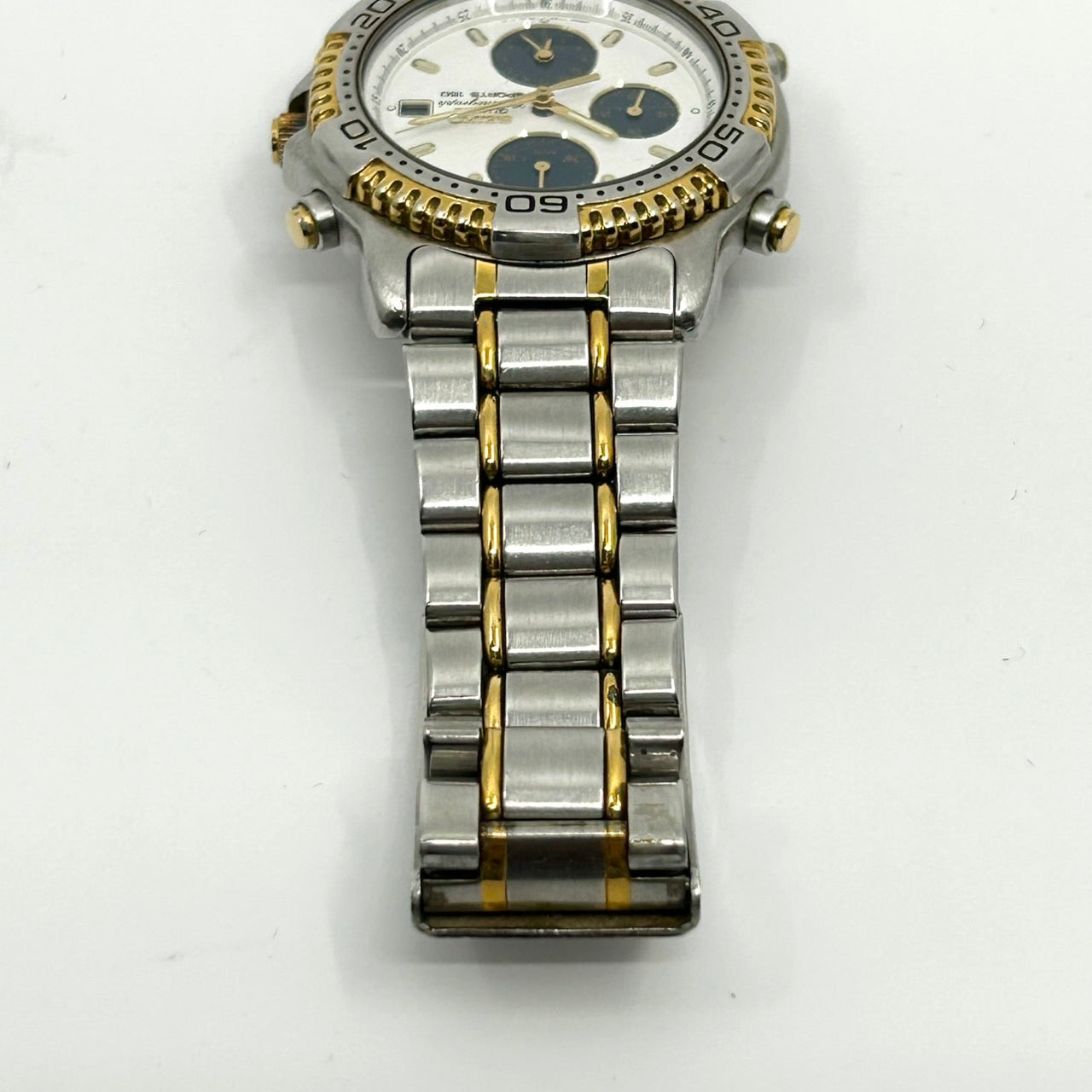 【電池交換済／クリーニング済】セイコー SEIKO SPORTS 150 7T32-6C00 メンズ 腕時計 クオーツ クロノグラフ ホワイト文字盤 ビンテージ ゴールドコンビ デイト アナログ クラシック エレガント 150M防水 クリーニング済み G1