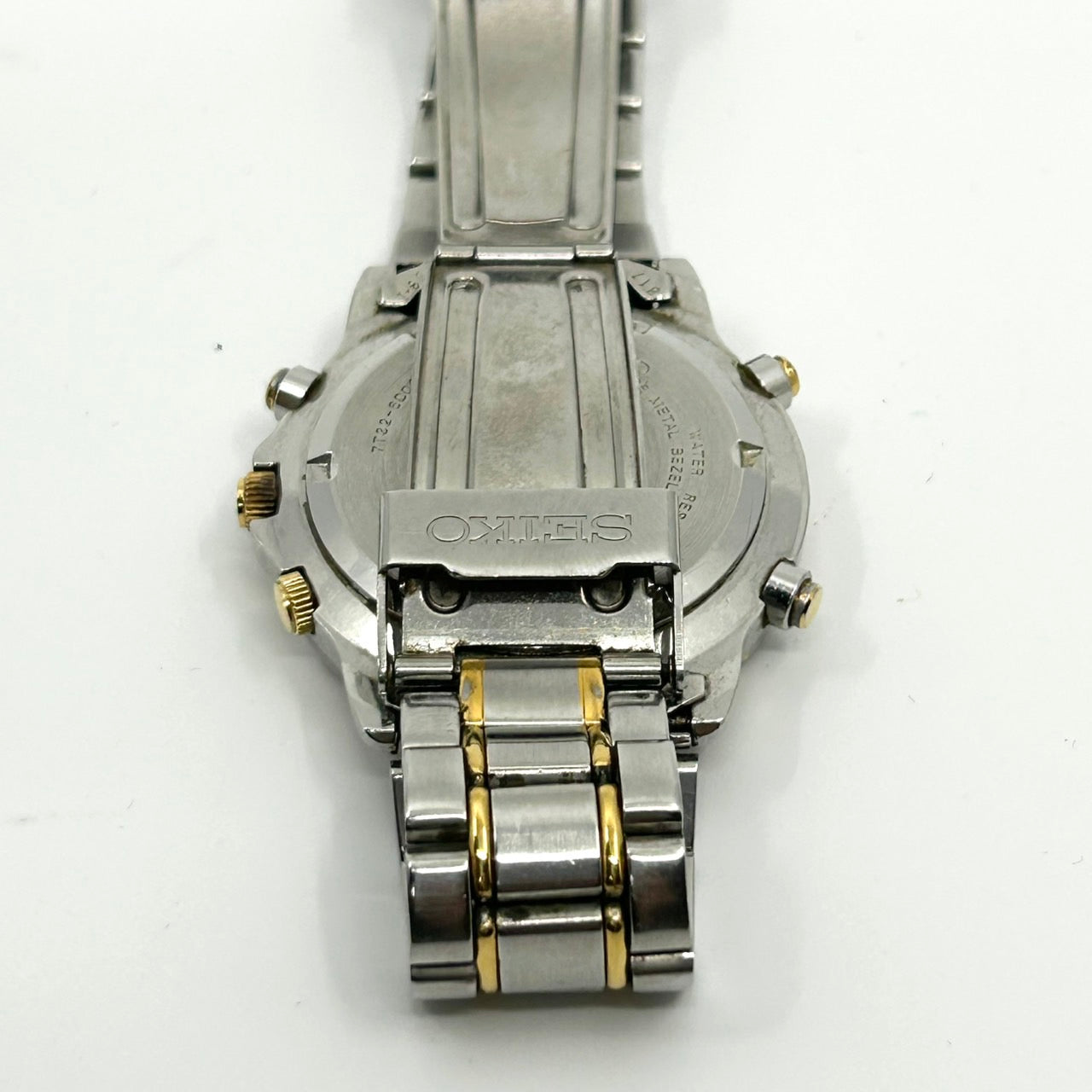 【電池交換済／クリーニング済】セイコー SEIKO SPORTS 150 7T32-6C00 メンズ 腕時計 クオーツ クロノグラフ ホワイト文字盤 ビンテージ ゴールドコンビ デイト アナログ クラシック エレガント 150M防水 クリーニング済み G1