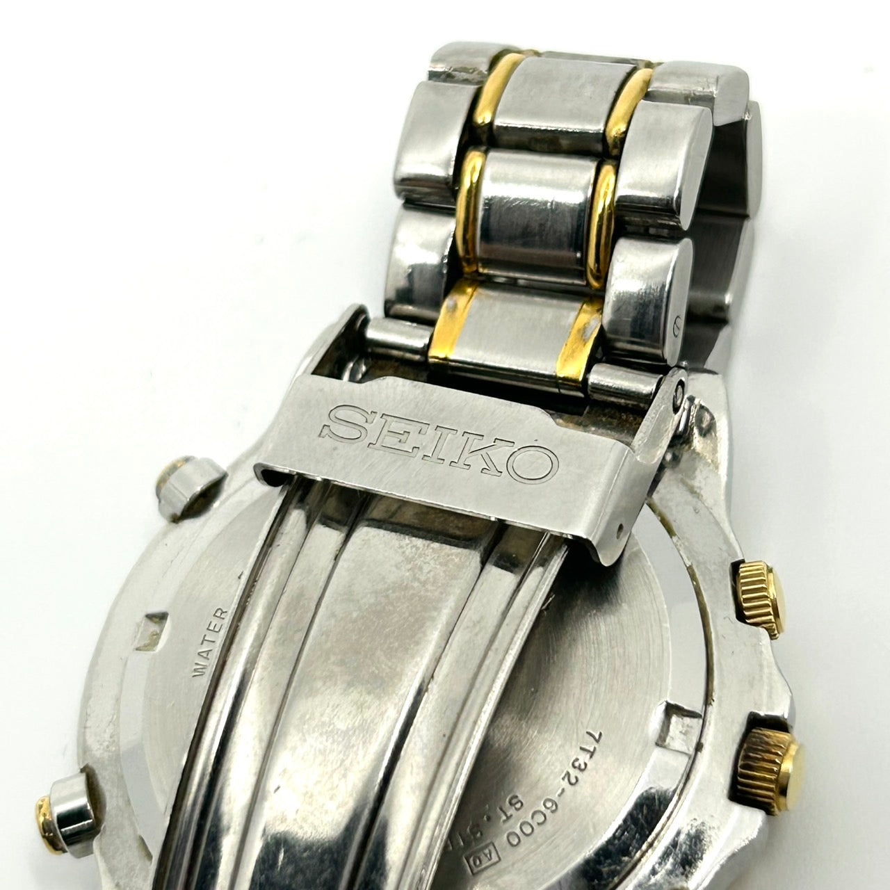 【電池交換済／クリーニング済】セイコー SEIKO SPORTS 150 7T32-6C00 メンズ 腕時計 クオーツ クロノグラフ ホワイト文字盤 ビンテージ ゴールドコンビ デイト アナログ クラシック エレガント 150M防水 クリーニング済み G1