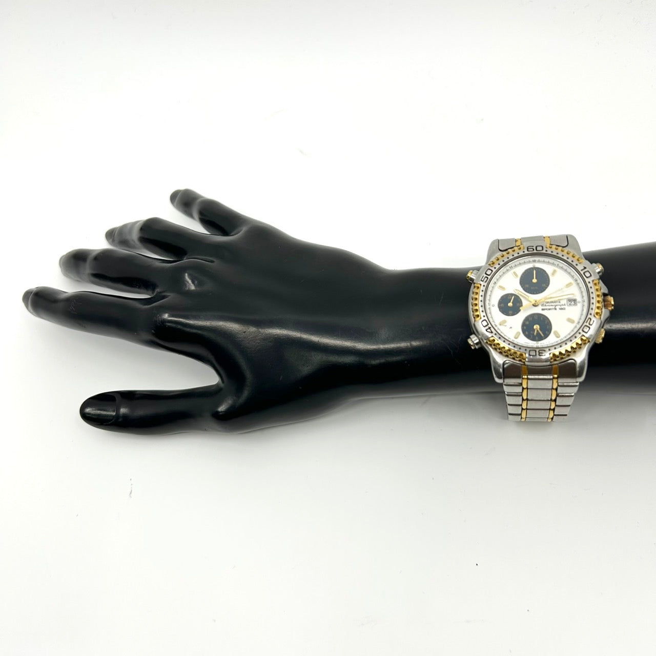 【電池交換済／クリーニング済】セイコー SEIKO SPORTS 150 7T32-6C00 メンズ 腕時計 クオーツ クロノグラフ ホワイト文字盤 ビンテージ ゴールドコンビ デイト アナログ クラシック エレガント 150M防水 クリーニング済み G1