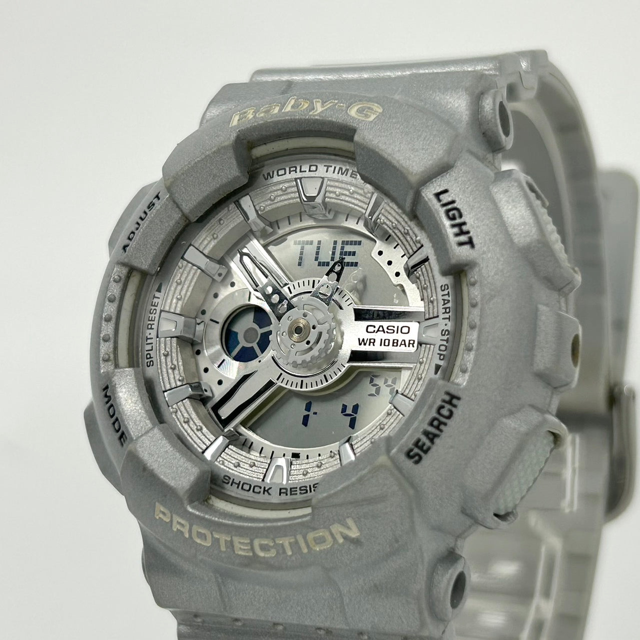 【電池交換済／クリーニング済】CASIO カシオ Baby-G ベビージー BA-110 メンズ 腕時計 アナデジ クオーツ シルバー文字盤 グレー ワールドタイム 10気圧防水 耐衝撃構造 多機能 ストリート カジュアル アクティブ スタイリッシュ G1
