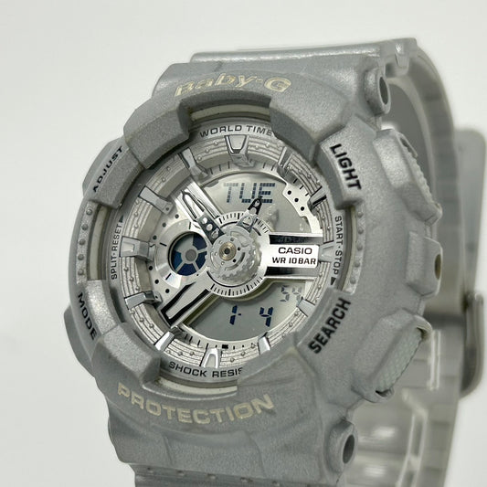 【電池交換済／クリーニング済】CASIO カシオ Baby-G ベビージー BA-110 メンズ 腕時計 アナデジ クオーツ シルバー文字盤 グレー ワールドタイム 10気圧防水 耐衝撃構造 多機能 ストリート カジュアル アクティブ スタイリッシュ G1