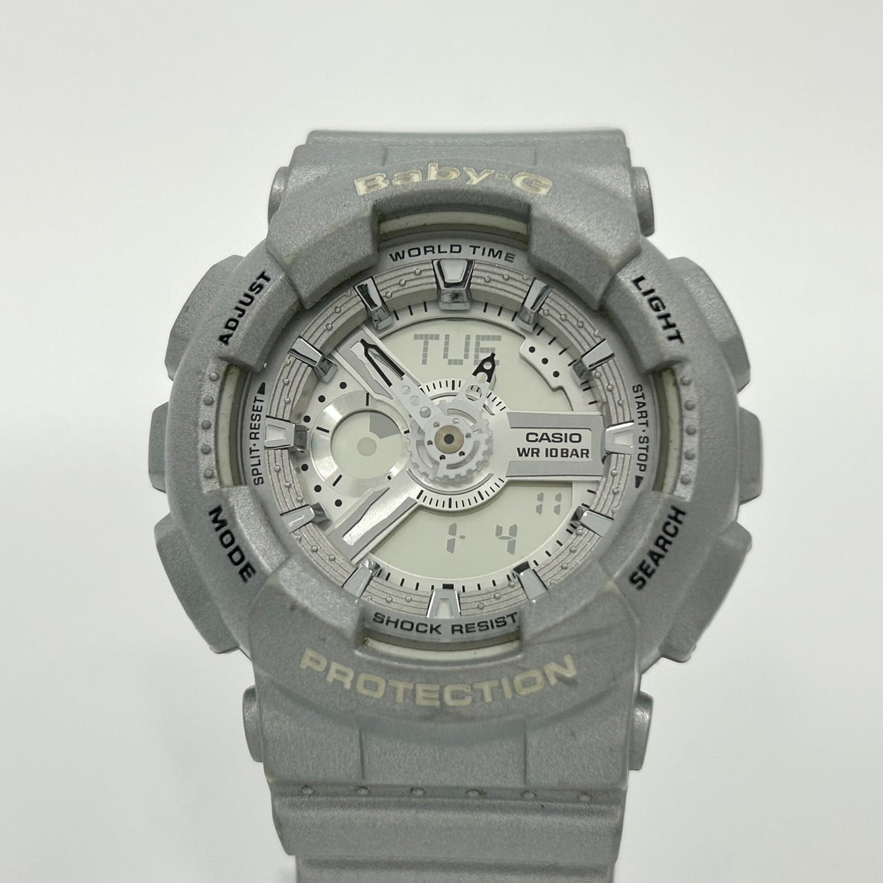 【電池交換済／クリーニング済】CASIO カシオ Baby-G ベビージー BA-110 メンズ 腕時計 アナデジ クオーツ シルバー文字盤 グレー ワールドタイム 10気圧防水 耐衝撃構造 多機能 ストリート カジュアル アクティブ スタイリッシュ G1