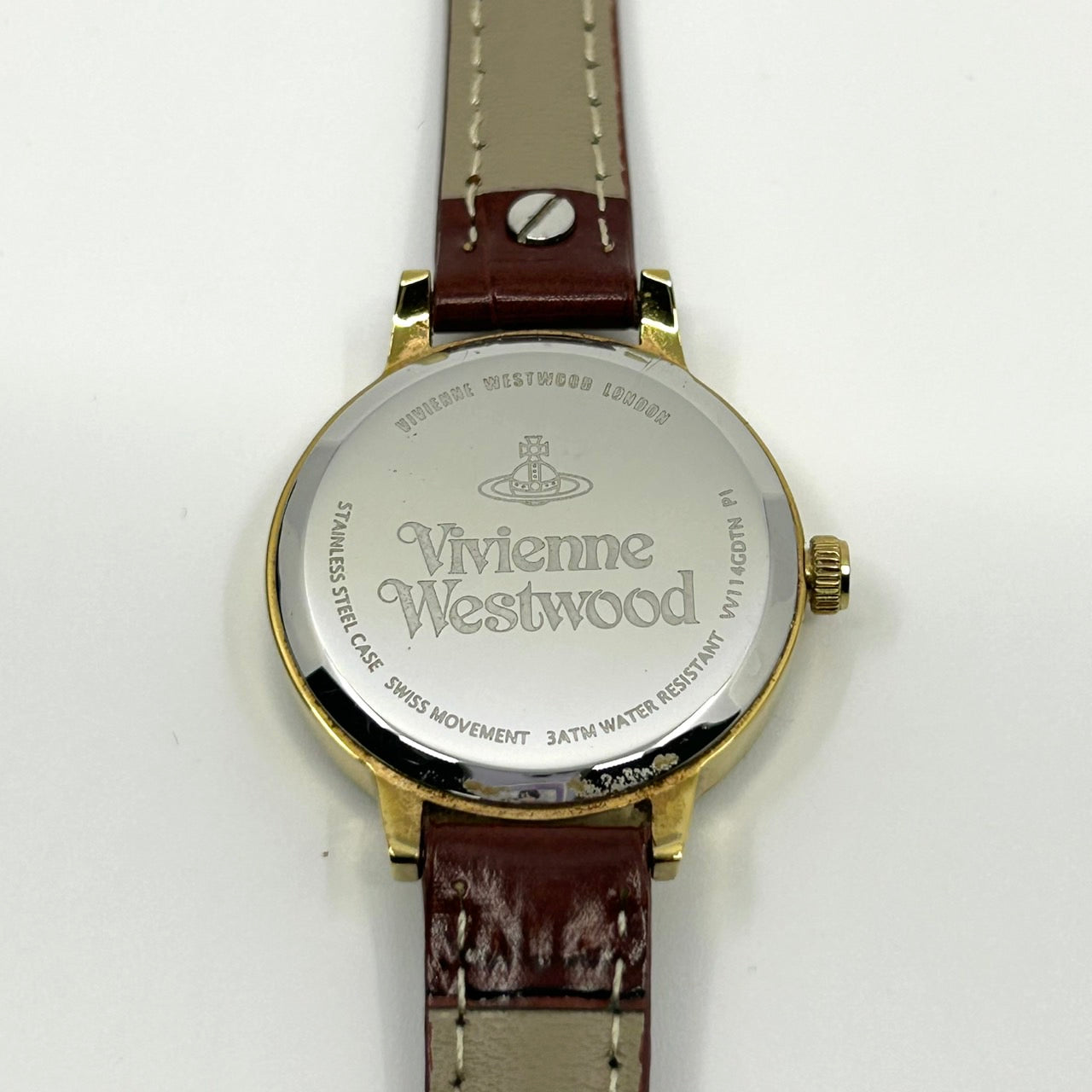 【電池交換済／新品ベルト】ヴィヴィアンウエストウッド 腕時計 レディース VV114GDTN クオーツ ゴールド オーブ柄 ラインストーン ブラウンレザー クラシック エレガント ファッションウォッチ スイス製 アナログ クリーニング済み G1