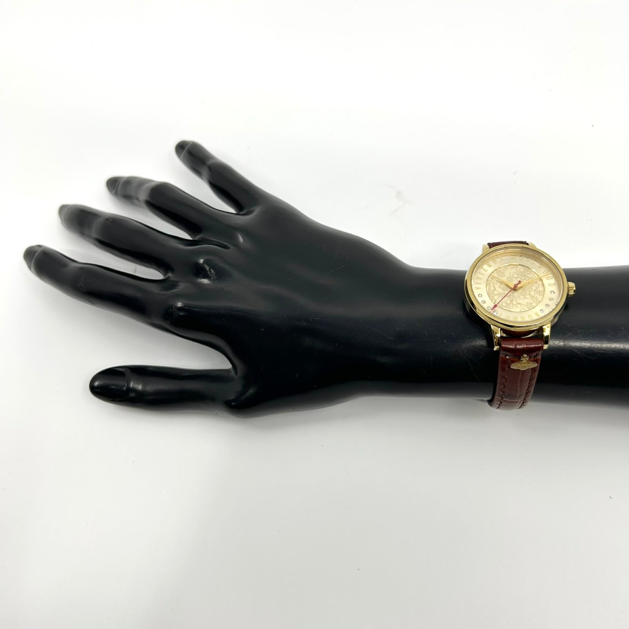 【電池交換済／新品ベルト】ヴィヴィアンウエストウッド 腕時計 レディース VV114GDTN クオーツ ゴールド オーブ柄 ラインストーン ブラウンレザー クラシック エレガント ファッションウォッチ スイス製 アナログ クリーニング済み G1