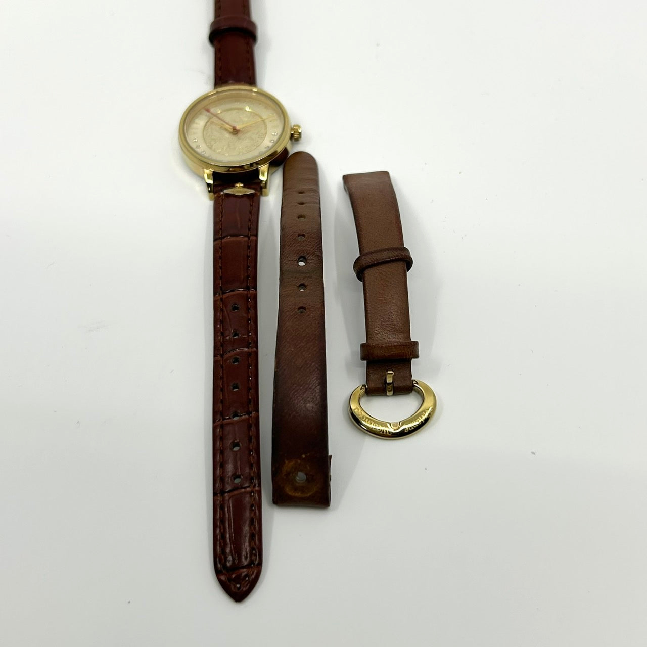 【電池交換済／新品ベルト】ヴィヴィアンウエストウッド 腕時計 レディース VV114GDTN クオーツ ゴールド オーブ柄 ラインストーン ブラウンレザー クラシック エレガント ファッションウォッチ スイス製 アナログ クリーニング済み G1