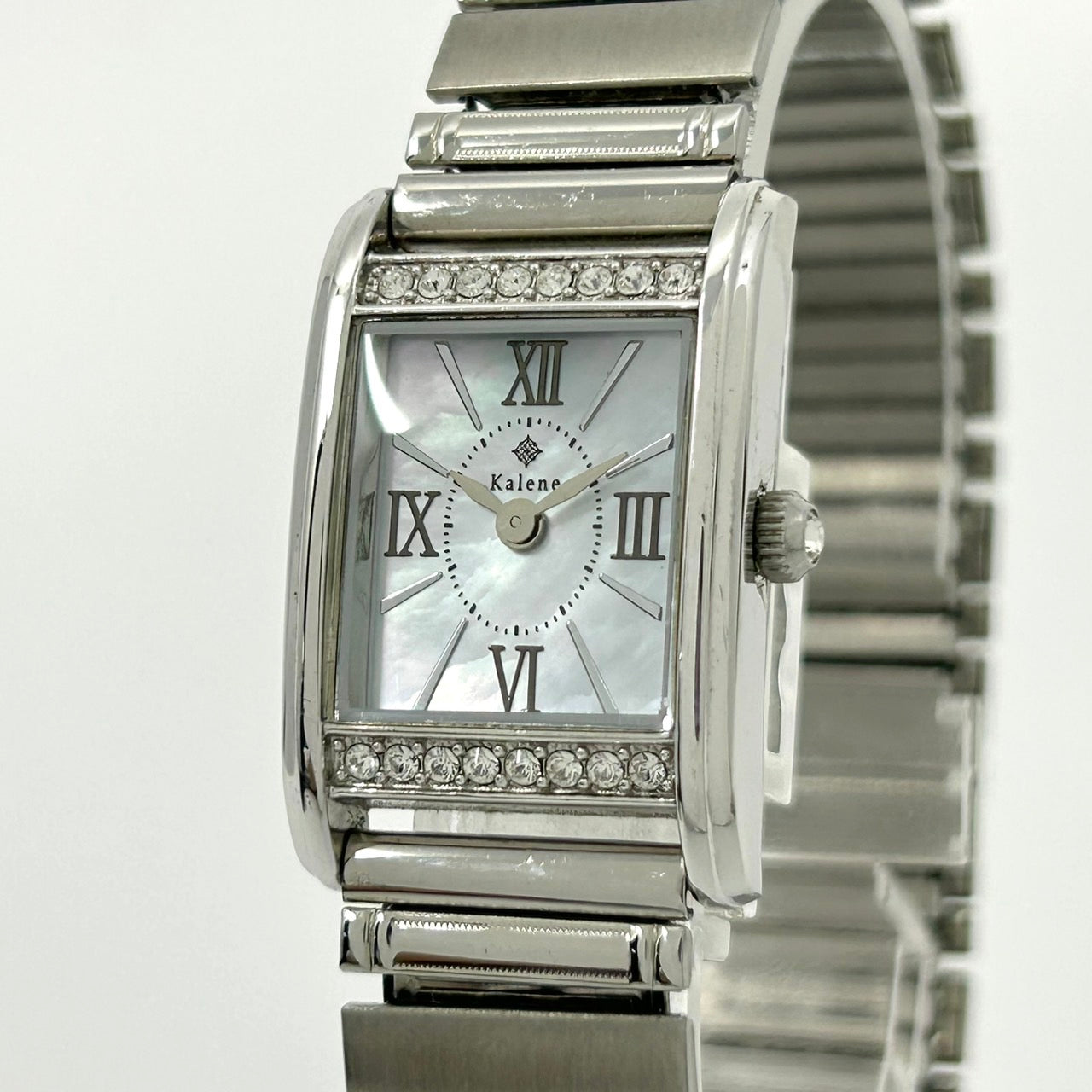 Authentic Kalene Ladies Solar Watch 72159 Shell Dial Rhinestone Rectangular