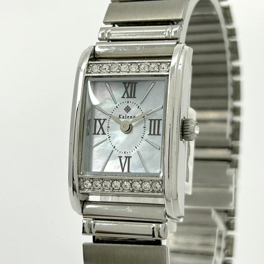 Authentic Kalene Ladies Solar Watch 72159 Shell Dial Rhinestone Rectangular