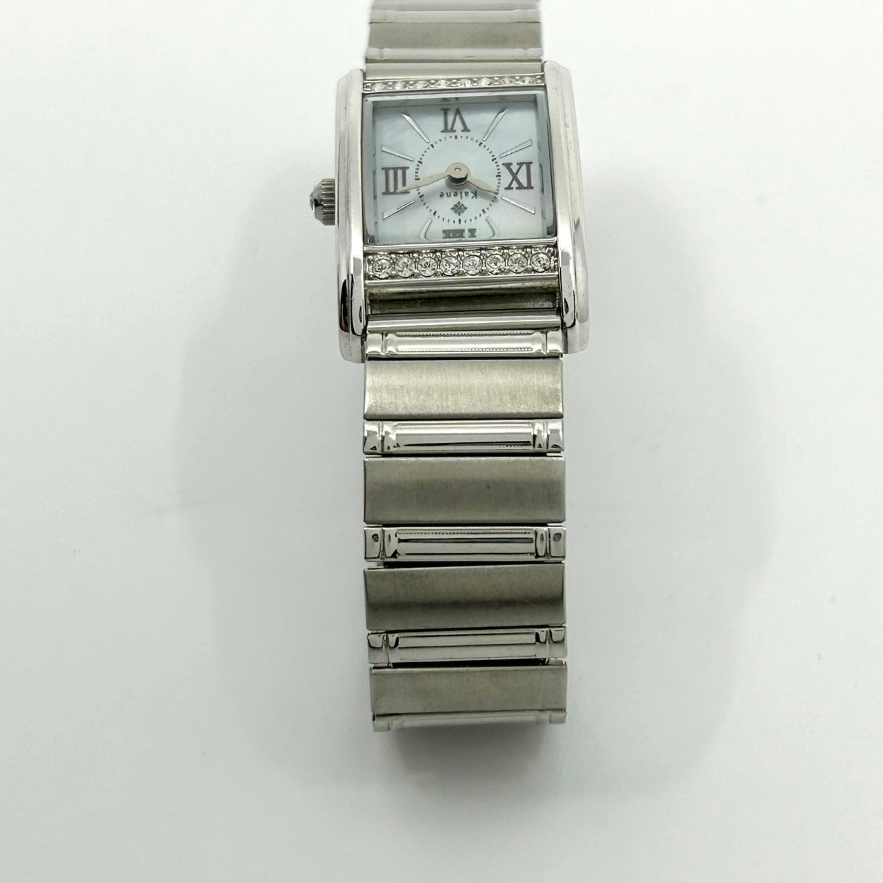 Authentic Kalene Ladies Solar Watch 72159 Shell Dial Rhinestone Rectangular